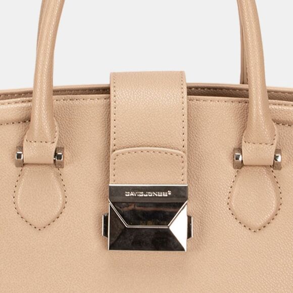 *David Jones PU Leather Handbag Elegant Tan Shiny Buckle Medium Square Purse - Picture 3 of 7